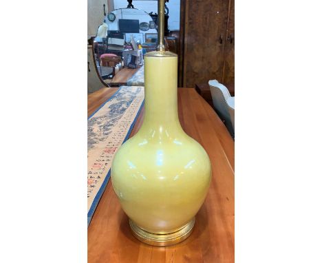 A Chinese yellow baluster vase, converted to light, height of vase 37cm 