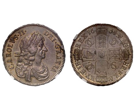 Charles II (1660-1685), silver Halfcrown, 1668/4, 8 of date struck over 4, VICESIMO, third laureate and draped bust right, CA