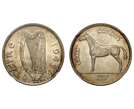 Ireland, Republic, Silver Halfcrown, 1943, Irish Harp, ÉIRE 1943 around, rev. Horse, value in exergue (S.6633). With pleasing