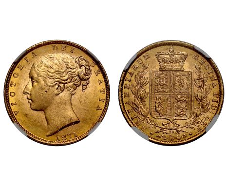 g Victoria (1837-1901), Sovereign, 1871, die number 29, third young filleted head left, W.W. raised on truncation, date below