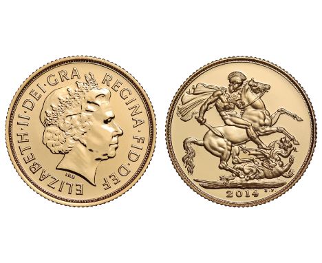 g Elizabeth II (1952-2022), Sovereign, 2014, Struck on the Day, First Birthday of Prince George, crowned head right, IRB belo