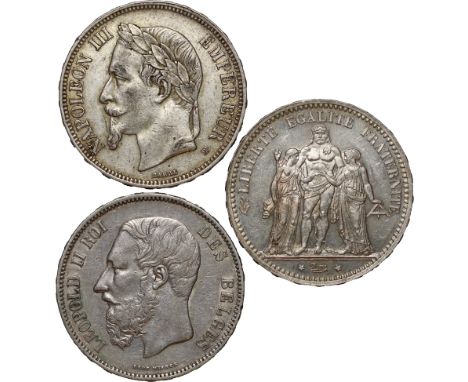 France, Five Francs, 1869BB, laur. head l., rev. crowned and mantled arms divide denomination (KM.799.2); France, Five Francs
