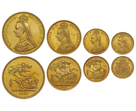 g Victoria (1837-1901), gold currency 4-coin Set, 1887, comprising Five Pounds, Two Pounds, Sovereign, and Half-Sovereign; Ju