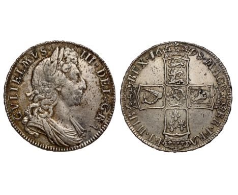 William III (1694-1702), silver Halfcrown, 1698, edge UNDECIMO, first laureate and draped bust right, legend surrounding, GVL