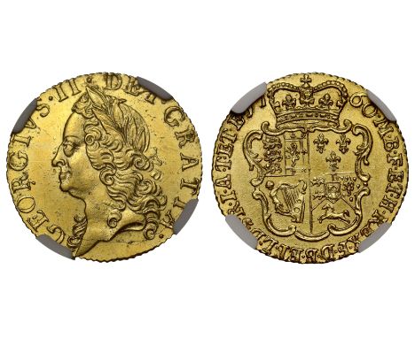 George II (1727-60), Half-Guinea, 1760, final year of reign, old laureate head left, legend surrounding with pellet stops, GE