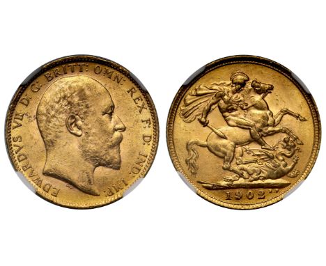 g Edward VII (1901-10), Sovereign, 1902, London Royal Mint, bare head right, DES below truncation, EDWARDVS VII D: G: BRITT: 
