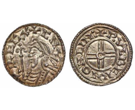 Canute (1016-35), silver short cross Penny (1029-35), Lincoln Mint, moneyer Wulfbeorn, diademed bust left with sceptre, legen