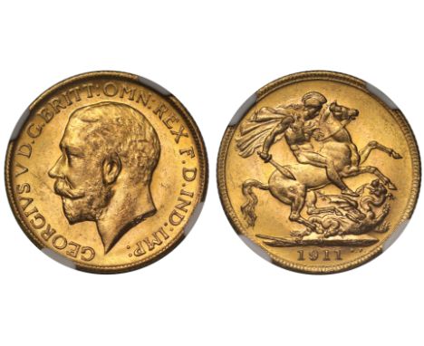 George V (1910-36), Sovereign, 1911-M, Melbourne Mint, bare head left, B.M. on truncation, GEORGIVS V D.G. BRITT: OMN: REX F.