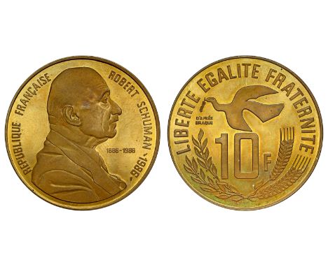 France, Fifth Republic, light bronze Pattern Ten Francs, 1986, (unsigned) by Ian Rank-Broadley, REPUBLIQUE FRANCAISE ROBERT S