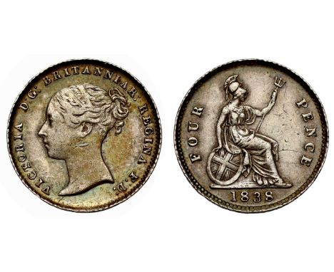 Victoria (1837-1901), silver proof Groat, 1838, young filleted head left, VICTORIA D: G: BRITANNIAR: REGINA F: D:, rev. struc