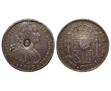 George III (1760-1820), oval countermark struck on Spanish Eight Reales of King Charles IIII (1788-1808), toothed outer borde