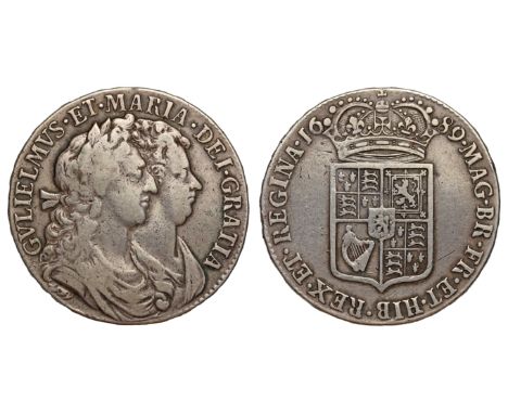 William and Mary (1688-94), silver Halfcrown, 1689, first conjoined busts right, legend surrounding, GVLIELMVS. ET. MARIA. DE