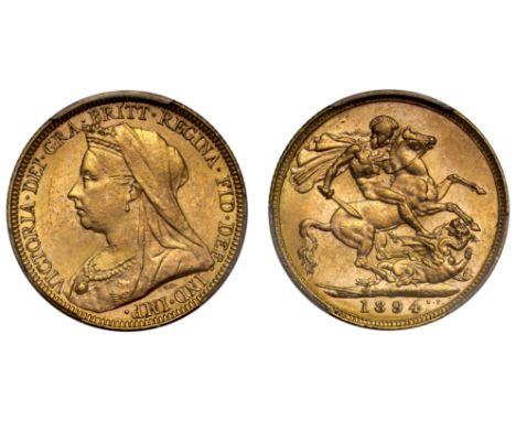 g Victoria (1837-1901), Sovereign, 1894-M, Melbourne Mint, Australia, veiled bust left, T.B. below, VICTORIA. DEI. GRA. BRITT