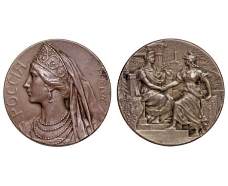 France / Russia, Franco-Russian Friendship, small silver medal [1896], by Adolphe Rivet (1855-1925), female head, Mother Russ
