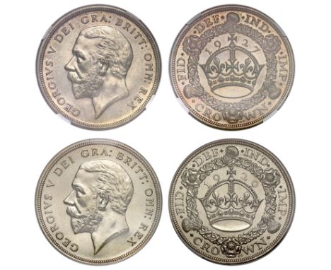 George V (1910-1936), Crowns (2): proof 1927; 1929, both wreath type, bare head left, BM on truncation, GEORGIVS V DEI GRA: B