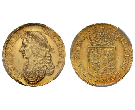 Charles II (1660-85), milled gold Broad of Twenty Shillings, 1662, laureate and draped bust left, letter S below for engraver