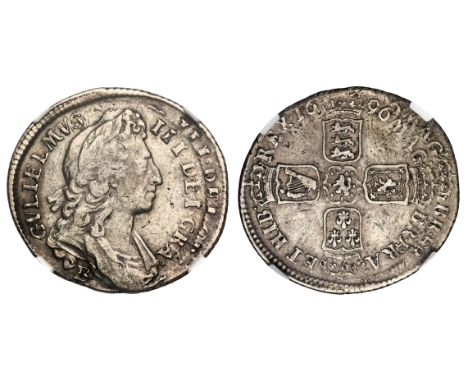 William III (1694-1702), Shilling, 1696 Bristol mint, Mint Error - double struck to obverse and reverse, first laureate and d