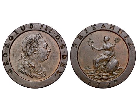 George III (1760-1820), Copper Twopence, 1797, second issue Soho mint, Birmingham, small laureate and draped bust right, K:. 