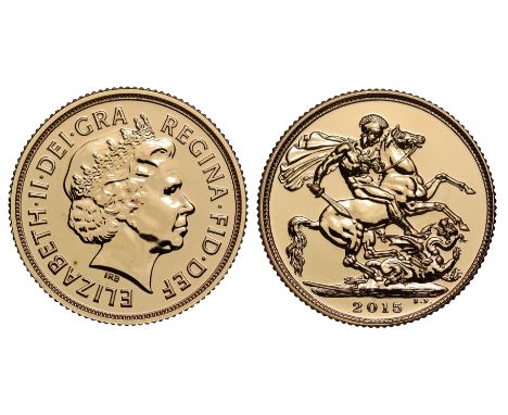 g Elizabeth II (1952-2022), Sovereign, 2015, Struck on the Day, Birth of Princess Charlotte, crowned head right, IRB below tr