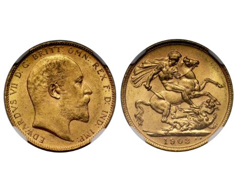 g Edward VII (1901-10), Sovereign, 1903, London Royal Mint, bare head right, DES below truncation, EDWARDVS VII D: G: BRITT: 