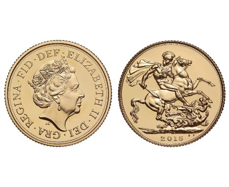 g Elizabeth II (1952-2022), Sovereign, 2015, Struck on the Day, Second Birthday of Prince George, crowned head right JC below