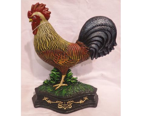 Cast iron cockerel door stop, H: 30 cm. P&amp;P Group 1 (£14+VAT for the first lot and £1+VAT for subsequent lots) 