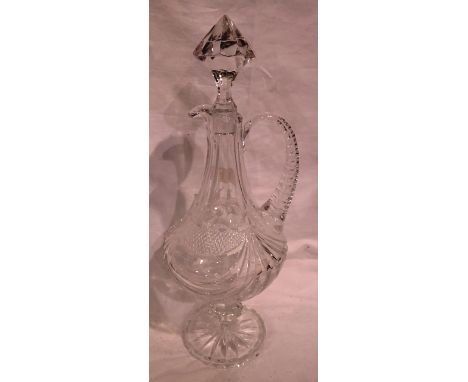 Crystal glass decanter with handle, H: 43 cm. P&amp;P Group 3 (£25+VAT for the first lot and £5+VAT for subsequent lots) 
