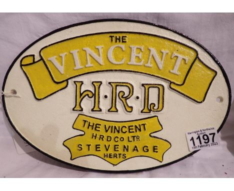 Cast iron Vincent Motorcycles plaque, W: 35 cm. P&amp;P Group 1 (£14+VAT for the first lot and £1+VAT for subsequent lots) 