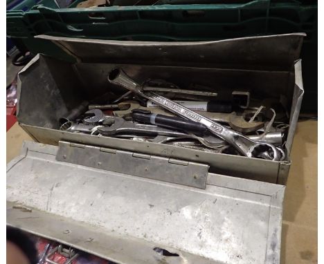 Metal toolbox with spanner contents. Not available for in-house P&amp;P 