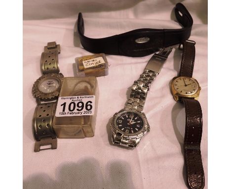 POLJOT: gents manual wind wristwatch head, for repair, with further modern wristwatches and a heart rate monitor, (5). P&amp;