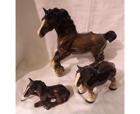 Three ceramic horses to include Beswick, Royal Doulton and another. P&amp;P Group 3 (£25+VAT for the first lot and £5+VAT for