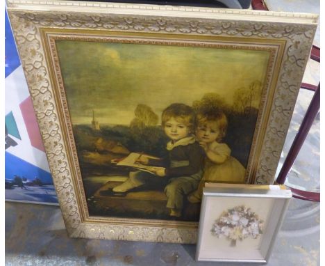 Bowden Children oleograph in a gilt frame, and a 3D floral diorama. Not available for in-house P&amp;P 