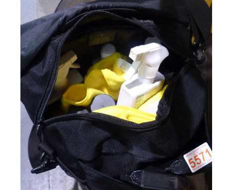 BMW car cleaning kit bag with part used Autoglym and other products. P&amp;P Group 3 (£25+VAT for the first lot and £5+VAT fo