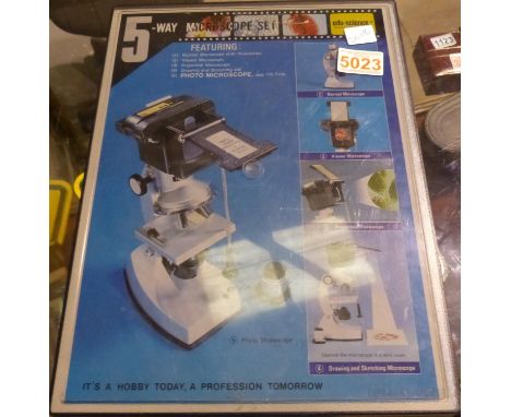 Boxed Edu-Science five way microscope set. P&amp;P Group 3 (£25+VAT for the first lot and £5+VAT for subsequent lots) 