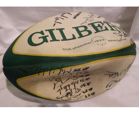 Signed Gilbert rugby ball, circa 1980. P&amp;P Group 2 (£18+VAT for the first lot and £3+VAT for subsequent lots) 