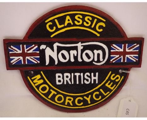 Cast iron Norton Motorcycles plaque, W: 30 cm. P&amp;P Group 1 (£14+VAT for the first lot and £1+VAT for subsequent lots) 