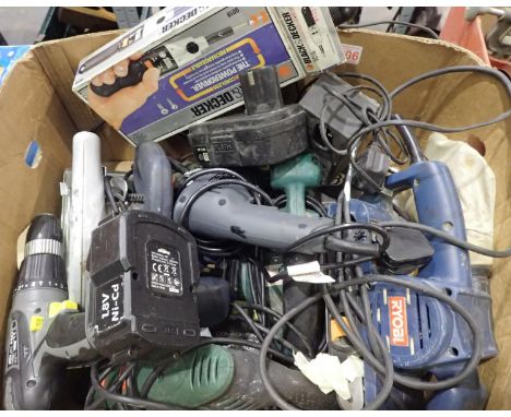 Box of mixed power tools to include Ryobi, Bosch etc. Not available for in-house P&PAll electrical items in this lot have bee