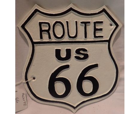 Cast iron Route 66 plaque, W: 25 cm. P&amp;P Group 1 (£14+VAT for the first lot and £1+VAT for subsequent lots) 