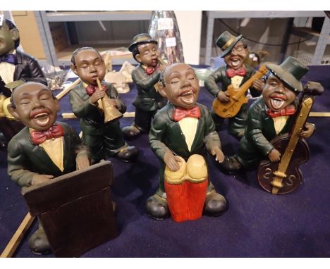 Six piece ceramic jazz band figurines, largest H: 22 cm. P&amp;P Group 3 (£25+VAT for the first lot and £5+VAT for subsequent