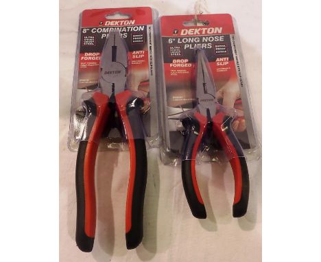 Pair of new and unused 6 inch long nose pliers and a pair of new and unused 8 inch combination pliers (2). P&amp;P Group 1 (£