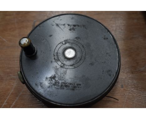 A vintage Hardy Brothers reel marked 'the Perfect' 3 3/8 with agate line ring