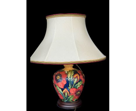 Moorcroft "Pheasant's eye" pattern table lamp with original Moorcroft shade. Hight of ceramic 20cm