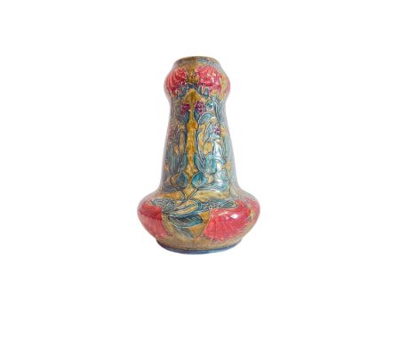 Morris Ware, Shanock & Son, Stoke-on-Trent, EnglandArt Nouveau vase with floral design in red, blue, and gold. ."