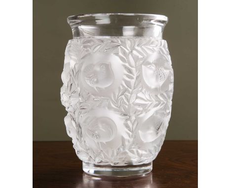 A Lalique bird vase with bagatelle pattern, signed to the base 'Lalique, France', 17cm highSome small scratches to the base, 