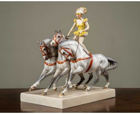 A Royal Worcester porcelain sculpture 'In the Ring' by Doris Lindman, model number 3180, approximately 24cm long overall, 27c