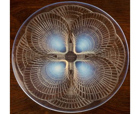 A Lalique glass opalescent shell dish, signed 'R. Lalique, France' to the centre, 30cm diameterSome surface scratches, otherw