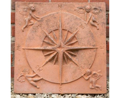 A late 20th century terracotta-style garden compass dial, 50cm squaredSome slight wear.