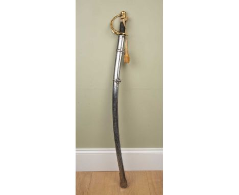 A US cavalry sabre, in the ‘wrist breaker' style, the blade engraved 'Amesmeg Co, Cabotville 1849', with brass and leather ha