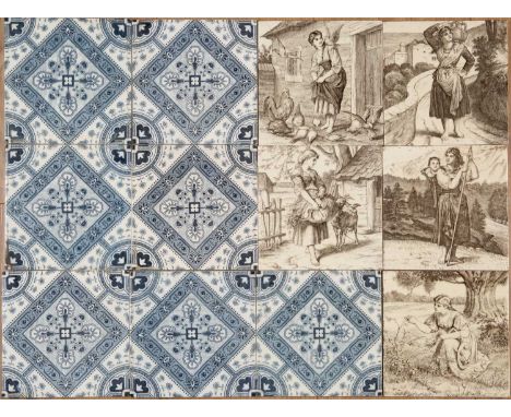 A set of five Victorian Minton six inch tiles by William Wise depicting pastural scenes; together with seven Victorian six in