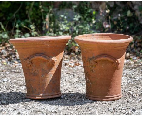 A pair of terracotta Whichford garden planters, with moulded handles, 33cm diameter x 34cm highOne with a hairline crack runn